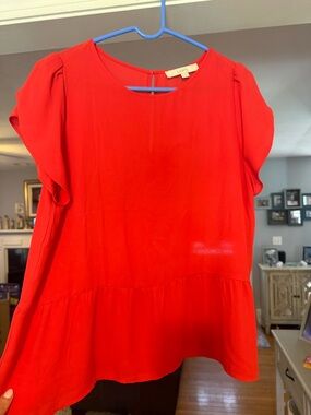 LOFT Bright Red Flutter Peplum Blouse